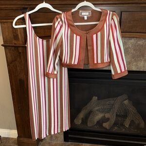 St. John designer knit striped knit tank dress & matching cropped jacket size 4